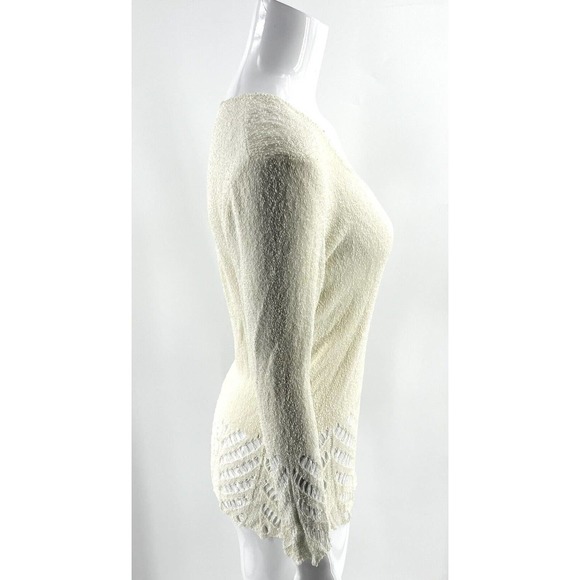 Cache Sweater Size Small Ivory Lace Detail Slinky Knit Stretch 3/4 Sleeve Womens - Picture 2 of 5